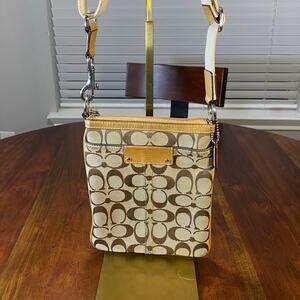 Coach Crossbody Bag Tan & Brown in Signature Pattern
